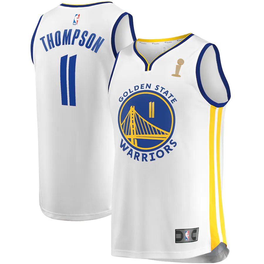 Men Golden State Warriors 11 Klay Thompson Fanatics Branded White Finals Champions Fast Break Replica Player NBA Jersey